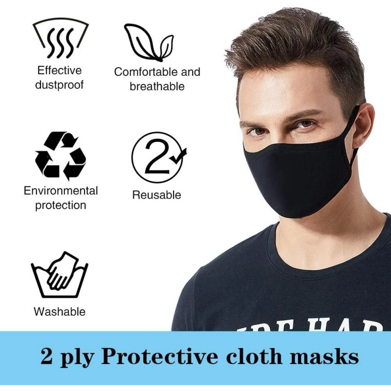 2pcs OR 1pcs SOFT Cotton Face Black Mask Double Layer