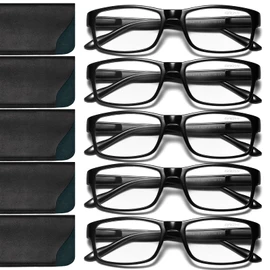 Gaoye Reading Glasses Blue Light Blocking, Readers for Women Men Anti Glare Filter Lightweight Spring Hinge Eyeglasses (5-pack Light Black with Case, 1.75)