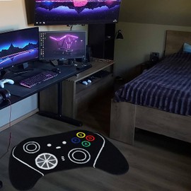 Funny Gamepad Shaped Bath Mat Small Cool Bath Rug Cute Non-Slip Absorbent Soft Bathroom Rug for Bathroom Kids' Room Decor 17.7"x28.3", Black