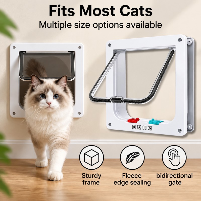 4-Way Locking Cat Door for Indoor & Outdoor Use –