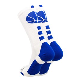 MadSportsStuff Basketball Socks with Basketball Logo Crew Socks (White/Royal, Small)