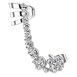 Mia Nova® Cartilage Jewellery Ear Clip Earrings Pierced Earrings Helix Cartilage Ear Cuff with Crystal Flowers Silver – Apple, Right Ear, Silver