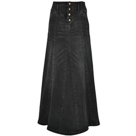 ebossy Women's High Rise Distressed Wash Denim Skirt A Line Swing Maxi Long Jean Skirts (X-Large, Black)