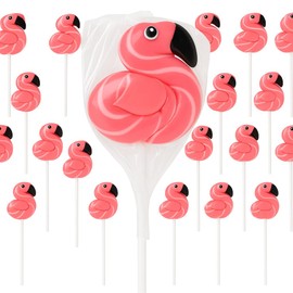Flamingo Pink Swirl Lollipops – 24 Pack Bulk Candy, Individually Wrapped Pink Swirl Suckers for Flamingo Party Favors, Luau Candy, Pool Party or Birthday Decorations