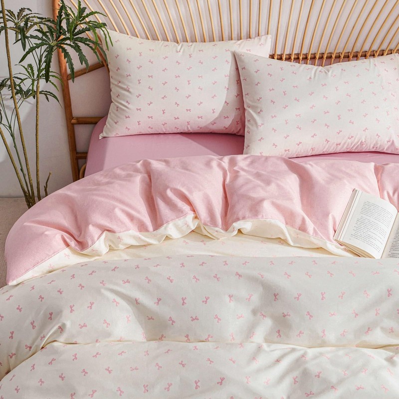 Tospass Cotton Bed Linen 200 x 200 cm Beige Pink