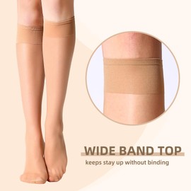 MANZI 12 Pairs Lady's Sheer Knee High Stockings, 12 Pairs Natural