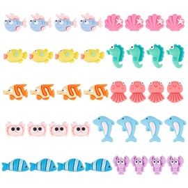 SUNNYCLUE 100 Pcs 10 Types Resin Cabochon Marine Cabochon Animal Cabochon Sea Pig Cabochon Fish Decor Parts Hippocampus Decor Turban Shell Carp Decor Parts Crab Charm Macaron Color Madaco Cabochon