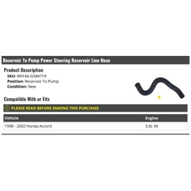 Marketplace Auto Parts Reservoir To Pump Power Steering Reservoir Line Hose - Compatible with 1998-2002 Honda Accord 3.0L V6