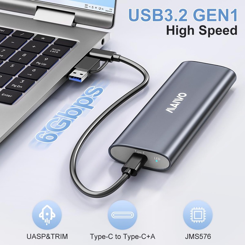 MAIWO M.2 SATA SSD Enclosure, USB3.2 Gen1 Type-C to SATA