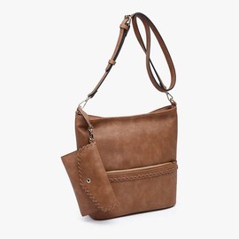 JEN & CO. Cynthia - Distressed Whipstitch Hobo Wristlet - Vegan Leather Crossbody Handbag Purse, Charcoal Grey