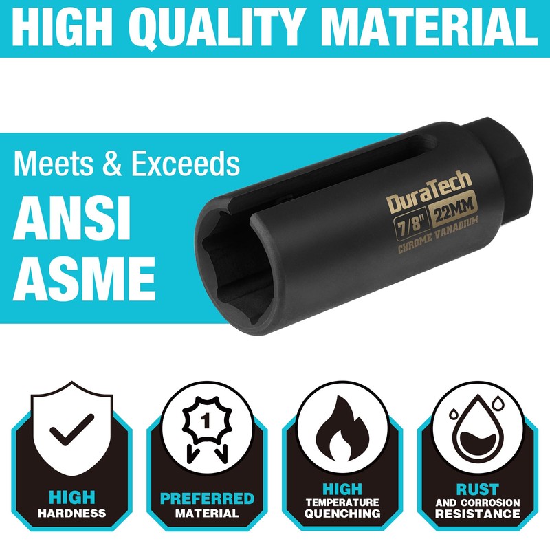 DURATECH O2 Oxygen Sensor Socket 3/8" Drive x 7/8"(22mm), Oxygen