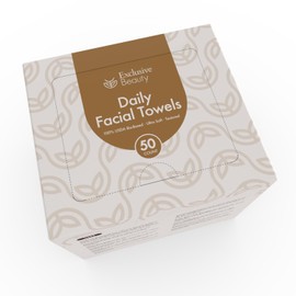 Exclusive Beauty Daily Facial Towels, Disposable Face Towelette, Makeup Remover, Ultra-Soft Textured, 100% USDA Biobased,1 Box (50-Count)