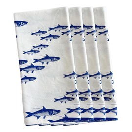 School of Fish Dinner Napkins Set of 4 | 100% Cotton Cloth Set for Entertaining or Everyday Table | Perfect for Wedding, Birthday, Christmas Blue and White, 22 Inch Square