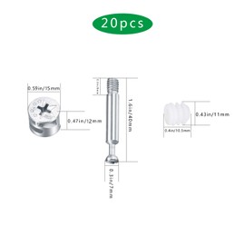 20PCS 3-in-1 Furniture Connection Kit, Eccentric Cam Lock Ø15mm and M6x40mm Dowel Screws, Pre-Inserted Ø11mm Plastic Nut, for Splicing Assembly of Table Cabinets
