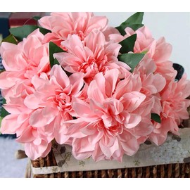 Homyu 10 Heads Dahlia Fake Flowers Artificial Dahlia Flowers for Home Wedding Party Office Supplies (Pink)