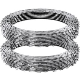 Happybuy Razor Wire, 98 ft Galvanized Razor Barbed Wire, 2 Rolls Razor Fencing for Garden, Razor Ribbon Wire for Security and Perimeter Protection