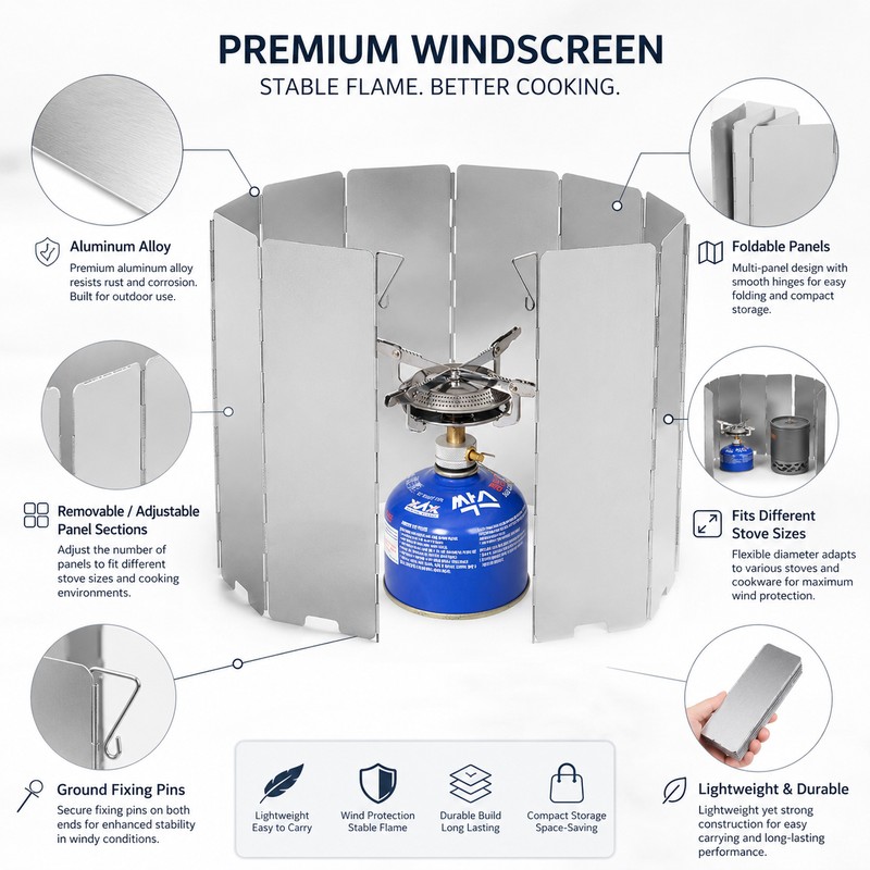 Camping Stove Windscreen for Outdoor Cooking – Foldable Aluminum Wind