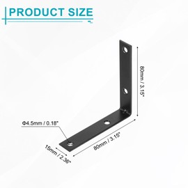 sourcing map 20 Set L Corner Bracket Corner Brace Metal Joint Right Angle Brackets Fastener with Screws for Wood Shelves, Black, 3.15"x0.59"x3.15"