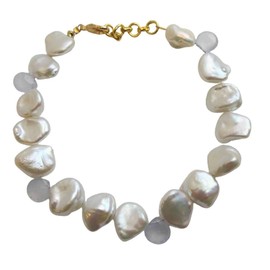 Süßwasser Zuchtperlen und Chalcedon Armband für Damen - Natürlicher Edelstein - Geburtstagsgeschenk - Weihnachtsgeschenk - Handgefertigte Geschenkideen für Frauen