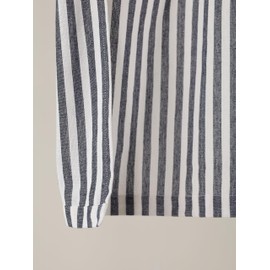 Gauze Ticking Striped Curtains, Boho Linen Gauze Tab Top Hanging Light Filtering Pinstripe Cafe Curtains 2 Panel Curtain Drapes for Living Room Home Décor Blue on White (24"x26" Each Panel)