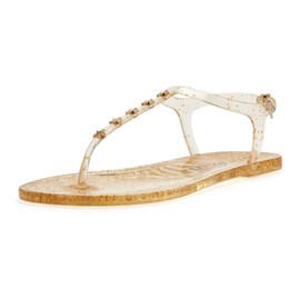 Katy Perry Women's The Geli-T Strap Flat Sandal, STAR/CLEAR GLITTER GOLD, 10