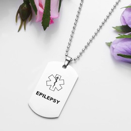 Flongo SOS Notfall Medical Alert ID Marke Herrenkette Männer Anhänger Halskette Silber Kette Personalisierte Gravur Medizinische Erkennungsmarke Epilepsy