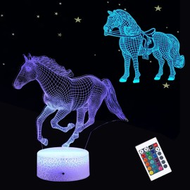 3D Horse Lamp Night Light 3 Patterns with Remote Control 16 Colours Remote Control LED Illusion Animal Night Light for Home Office Decoration Gifts