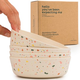 Nook Theory 4 Pack Bamboo Bowls - Alternative for Plastic Bowls, Bamboo Bowls Reusable, Shatterproof Bowls, Food-Grade, Dishwasher Safe Bowls - Bamboo Kids Bowls, Kids Dishes (Celebration 18 Oz)