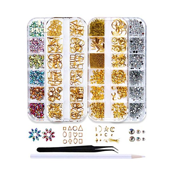 SILPECWEE 4 Boxes 3D Nail Art Decoration Flat-back Nail Rhinestones