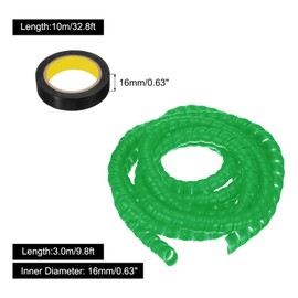 MECCANIXITY Spiral Cable Wrap 9.8ft/3.0M 16mm Cable Management Sleeve PP Insulation Cord Organizer for Computer Wire Power Cable Gas Pipe Green with Tape