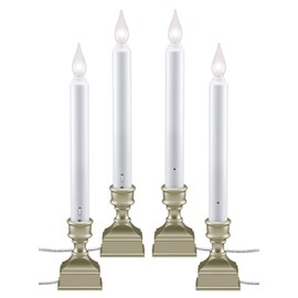 612 Vermont LED Electric Window Candles with Bright Hot Spot, Sensor Dusk to Dawn, Flicker Flame or Steady On, USB Low Voltage Adapter, VT-1270P-4 (Pack of 4, Pewter)