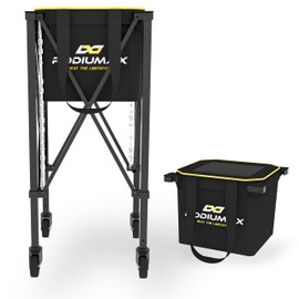 PodiuMax Pickleball Tennis Ball Caddy, 100 Pickleball Ball Capacity Wheeled Cart with Side Pockets