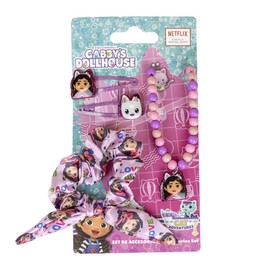 Gabby's Dollhouse Beauty Set - Includes 1 Fabric Hair Scrunchie, 2 Hair Pins and 1 Necklace, Multicoloured, Assorted Compositions Inspired by Gabby and Panty Patitas - Original Product