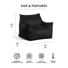 Big Joe Foam Beanbag Chair, Imperial Lounger, Black Plush