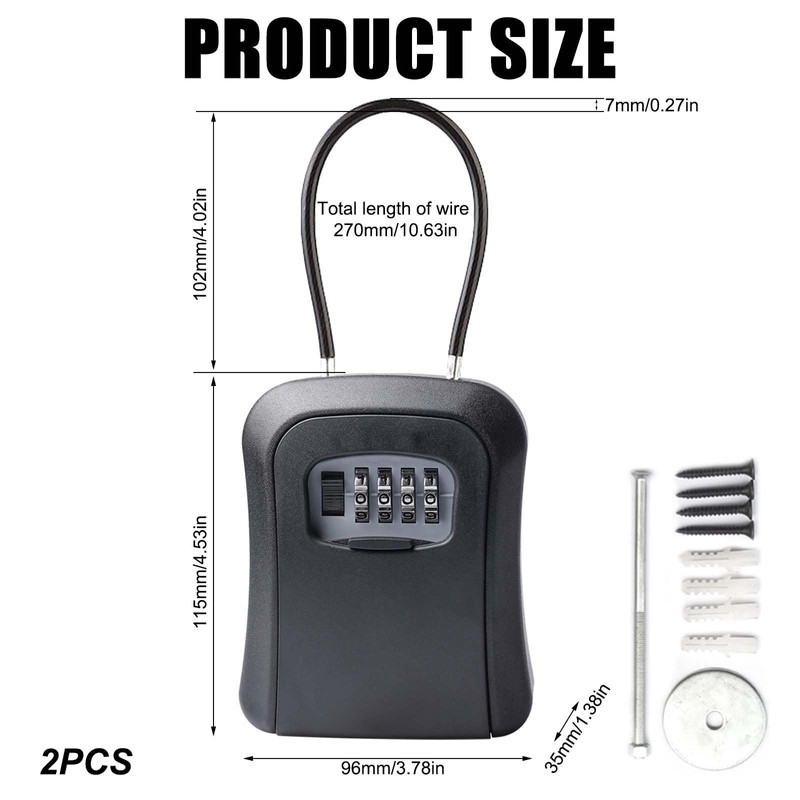 Behogan Set of 2 Key Safe with Number Code, Key