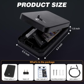 Portable Gun Safe for Pistols, Small Handgun Lock Box with Combination Lock or Key Lock, Portable Travel Pistol Safe for Travel, Home, Car (Large-Key-black)