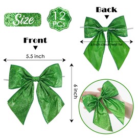 AIMUDI Lime Green Glitter Wired Ribbon Bows with Twist Tie 5.5" Premade Metallic Christmas Bows for Gift Wrapping, Wreath, Garland, Holiday Crafts Party Home Outdoor Christmas Tree Decorations, 12 PCs