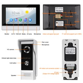 YiToo 7" Wired Video Door Phone Intercom System 1080P Indoor Monitor Touch Screen with HD Infrared Outdoor Doorbell WiFi Tuya APP Connection for Villa Home Office Apartment