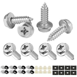 LivTee Rustproof License Plate Screws for Securing License Plates Frames and Covers on Cars and Trucks, 8 Set Premium Stainless Steel Self Tapping Mounting Bolts, Silver