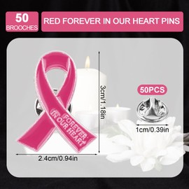WANDIC 50 Pcs Rose Pink Ribbon Metal Pins, Memorial Ribbon Alloy Brooches in Forever in Our Hearts for Funeral Mourning Event Bereavement Remembrance