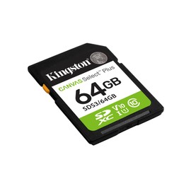 Kingston Canvas Select Plus SD Memory Card 64GB SDXC Gen3 100MB/s C10 UHS-I U1 V10 - SDS3/64GB