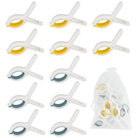 SHBAOCH 12PCS Beach Towel Clips, Plastic Towel Clips for Beach Chair, Jumbo Size Windproof Strong Beach Chair Clips, Windproof Clothes Pins Quilt Blanket Clip Holders
