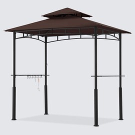ABCCANOPY 8'x 5' Grill Gazebo Double Tiered Outdoor BBQ Gazebo Canopy with LED Light (Brown)