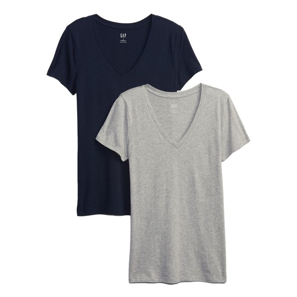GAP Paquete de 2 Camisetas favoritas con Cuello en V para Mujer, Uniforme Azul Marino., XXS Chiquita