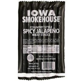 IOWA SMOKEHOUSE Country Style Meat Sticks, Spicy Jalapeno- Delicious Meat Snack - Vacuum Sealed & Ready to Eat Sticks - 7g of Protein, Made with all USA Pork - 16 Oz (16 sticks per pack)