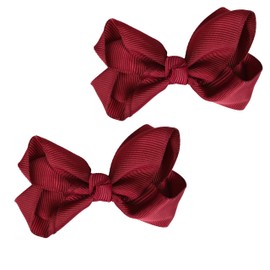 3 Inch Grosgrain Bow for Little Girls- Set of 2 (Burgundy)