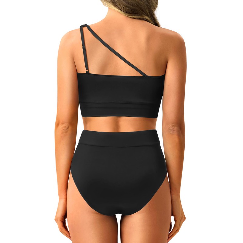Two Piece High Waisted Swimsuits for Women - One Shoulder