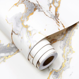 FunStick 16x472 White and Gold Marble Countertop Contact Paper Waterproof White Marble Wallpaper Peel and Stick Vinyl Countertop Wall Paper Marble Contact Paper for Kitchen Bathroom Counter Table Roll