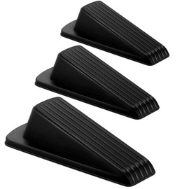 Crosize 3 Pack Rubber Door Stoppers for Floor, Door Stop Wedge for Heavy Duty Door, Black