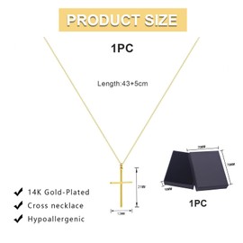 Moguri Elegant 14K Gold Cross Necklace, Women's Necklace with Cross Pendant, Gold Chain from Romania, Cross Chain for Women, Gold Chain with Cross, Trendy Gold Jewellery Gifts, Necklace Cross Gold